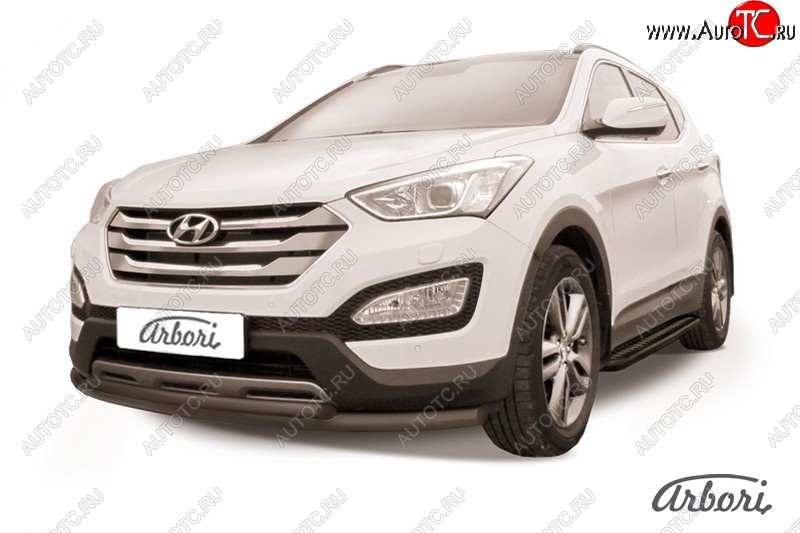 6 929 р. Защита переднего бампера Arbori (черная, 2 трубы d57 и 42 mm)  Hyundai Santa Fe  DM (2012-2016) дорестайлинг  с доставкой в г. Королёв