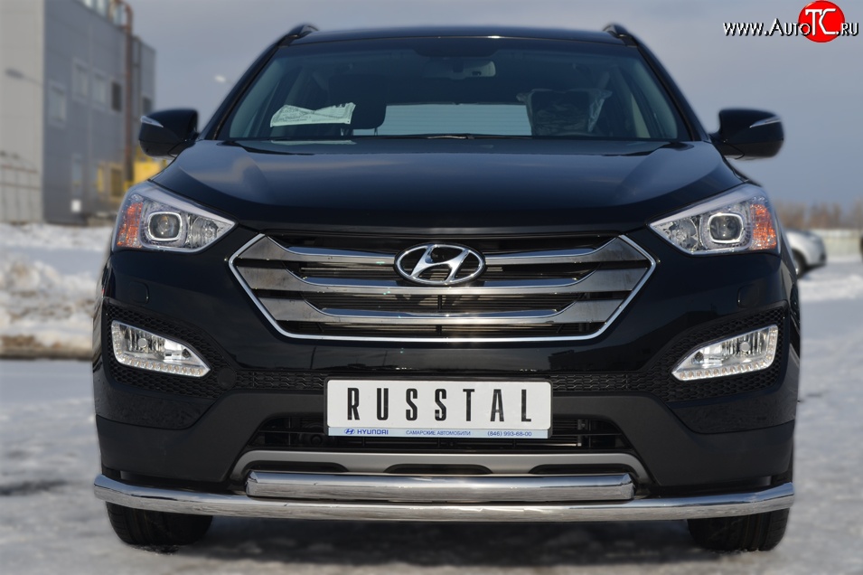 20 749 р. Защита переднего бампера (2 трубыØ63 мм, нержавейка) SLITKOFF Hyundai Santa Fe DM дорестайлинг (2012-2016)  с доставкой в г. Королёв