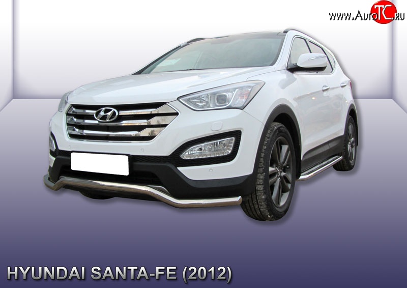 15 499 р. Фигурная защита переднего бампера диаметром 57 мм Slitkoff  Hyundai Santa Fe  DM (2012-2016) дорестайлинг (Нержавейка, Полированная)  с доставкой в г. Королёв