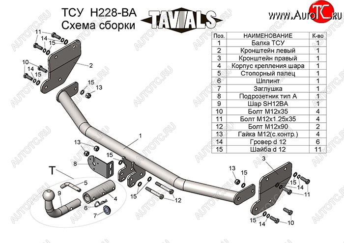 8 449 р. Фаркоп TAVIALS KIA Rio 4 FB дорестайлинг седан (2016-2020) (Без электропакета)  с доставкой в г. Королёв