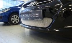 1 539 р. Сетка на бампер Russtal (хром) Hyundai Solaris RBr хэтчбэк дорестайлинг (2010-2014)  с доставкой в г. Королёв. Увеличить фотографию 2