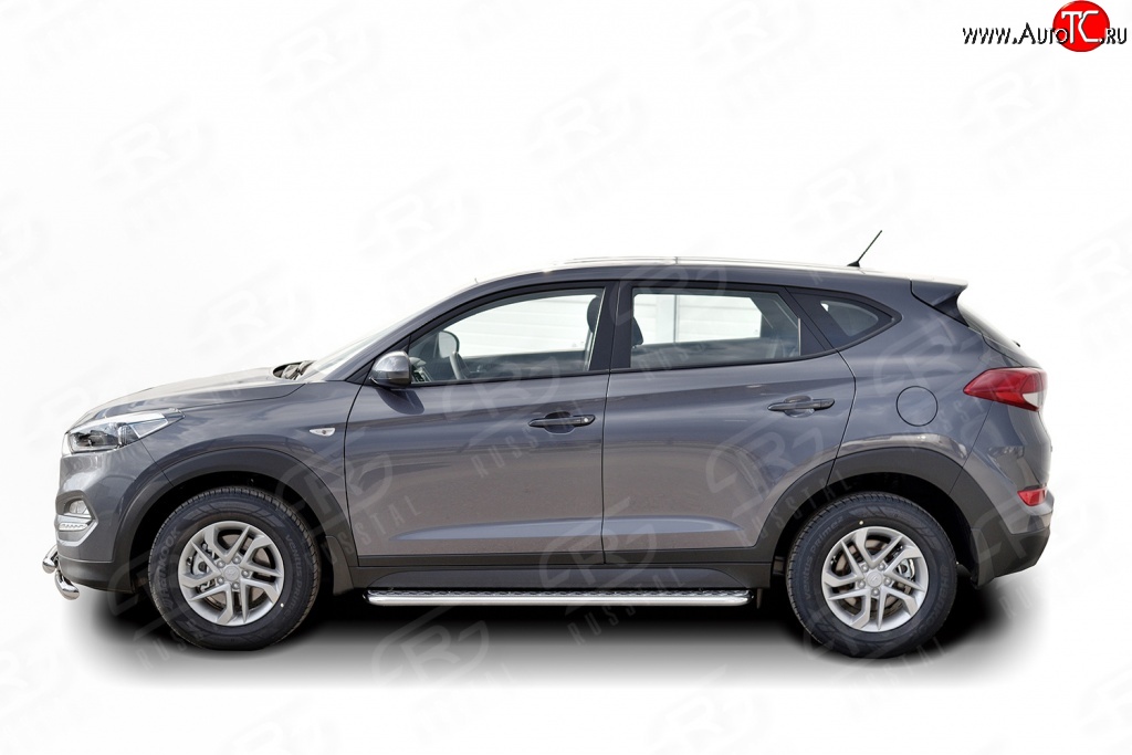 20 749 р. Широкая защита порогов Russtal Hyundai Tucson TL дорестайлинг (2015-2018) (Защита порогов с со скосами на торцах (вариант 1))  с доставкой в г. Королёв