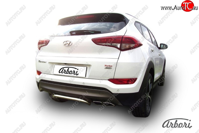 10 169 р. Защита заднего бампера Arbori (скоба, нержавейка, 1 труба d42 mm). Hyundai Tucson TL дорестайлинг (2015-2018)  с доставкой в г. Королёв