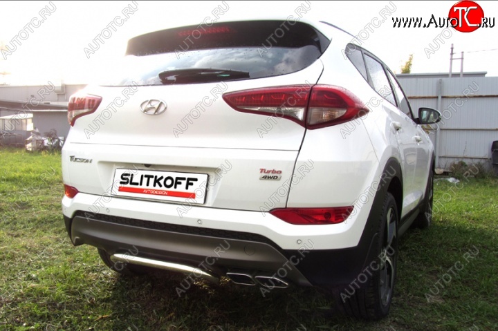 11 399 р. Защита заднего бампера диаметром 42 мм с изгибом Slitkoff  Hyundai Tucson  TL (2015-2018) дорестайлинг (Нержавейка, Полированная)  с доставкой в г. Королёв