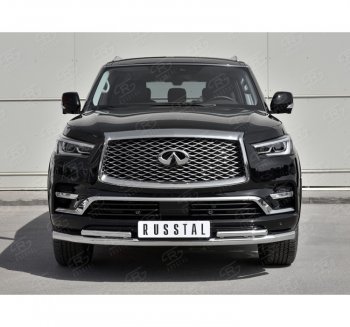 26 999 р. Защита переднего бампера (2 трубы Ø63 и 42 мм, нержавейка) SLITKOFF INFINITI QX80 Z62 2-ой рестайлинг (2018-2024)  с доставкой в г. Королёв. Увеличить фотографию 3