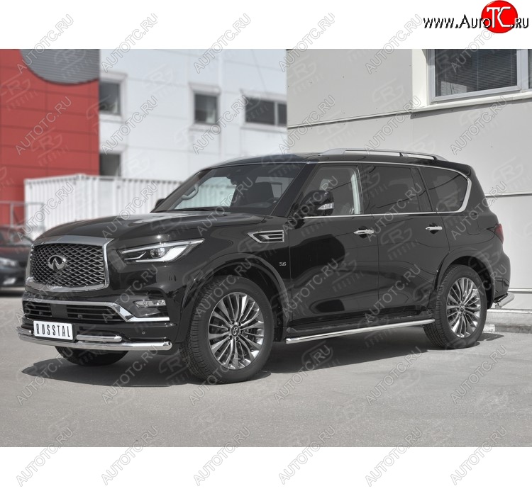 26 999 р. Защита переднего бампера (2 трубы Ø63 и 42 мм, нержавейка) SLITKOFF INFINITI QX80 Z62 2-ой рестайлинг (2018-2024)  с доставкой в г. Королёв