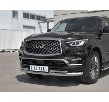 27 499 р. Защита переднего бампера (2 трубы Ø76 и 42 мм, нержавейка) SLITKOFF  INFINITI QX80  Z62 (2018-2024) 2-ой рестайлинг  с доставкой в г. Королёв. Увеличить фотографию 3