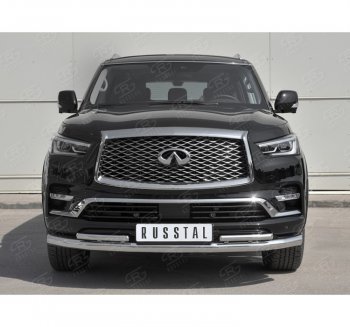 27 499 р. Защита переднего бампера (2 трубы Ø76 и 42 мм, нержавейка) SLITKOFF  INFINITI QX80  Z62 (2018-2024) 2-ой рестайлинг  с доставкой в г. Королёв. Увеличить фотографию 4