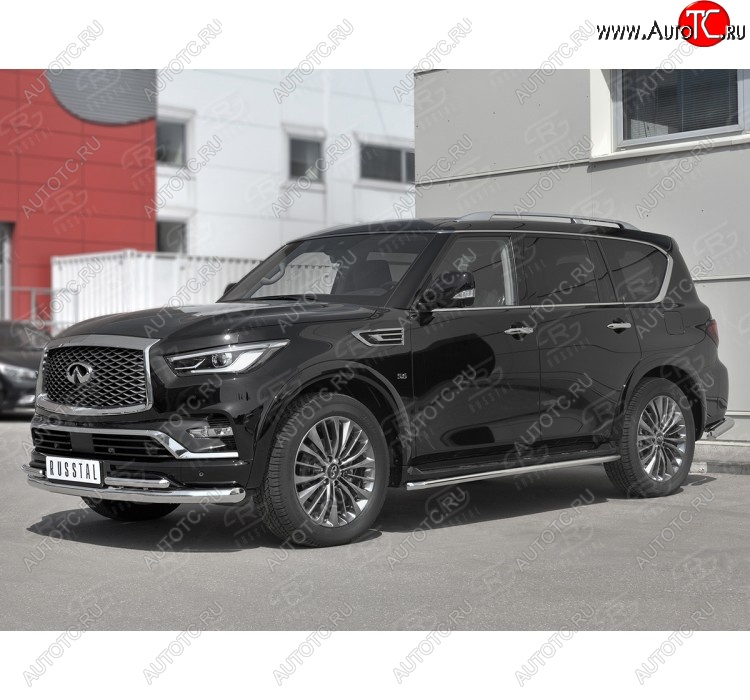 27 499 р. Защита переднего бампера (2 трубы Ø76 и 42 мм, нержавейка) SLITKOFF  INFINITI QX80  Z62 (2018-2024) 2-ой рестайлинг  с доставкой в г. Королёв