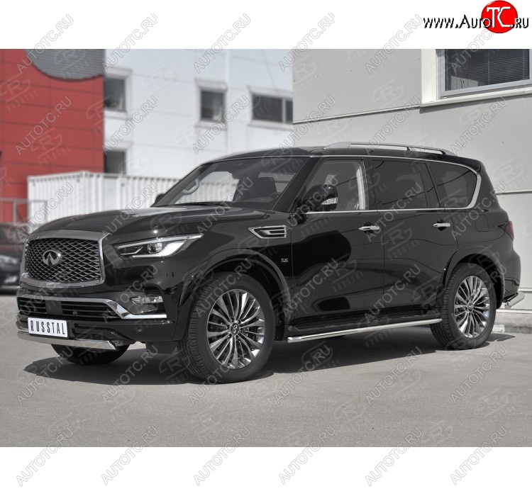 14 999 р. Защита переднего бампера (Ø75х42 мм, нержавейка) Russtal INFINITI QX80 Z62 2-ой рестайлинг (2018-2024)  с доставкой в г. Королёв