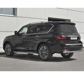 Защита заднего бампера (Ø76 мм, нержавейка) SLITKOFF INFINITI QX80 Z62 2-ой рестайлинг (2018-2024)