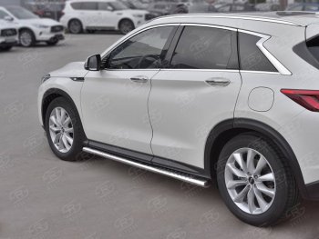 Защита порогов (Ø120x60 мм с проступью, нержавейка) Russtal INFINITI Qx50 J55 (2017-2022)