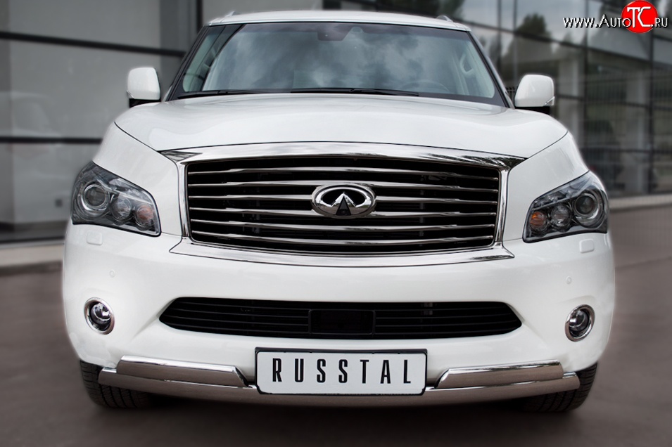 26 399 р. Защита переднего бампера (2 трубыØ76х42 мм, нержавейка) Russtal INFINITI QX56 Z62 (2010-2013)  с доставкой в г. Королёв