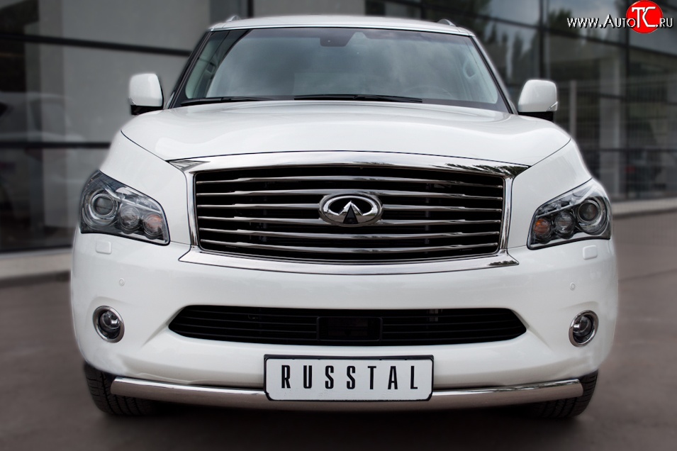 17 299 р. Защита переднего бампера (Ø75х42 мм, нержавейка) Russtal INFINITI QX56 Z62 (2010-2013)  с доставкой в г. Королёв