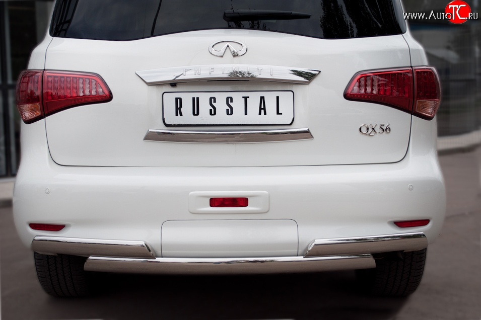 25 699 р. Защита заднего бампера (Ø75x42 мм, нержавейка) Russtal INFINITI QX56 Z62 (2010-2013)  с доставкой в г. Королёв