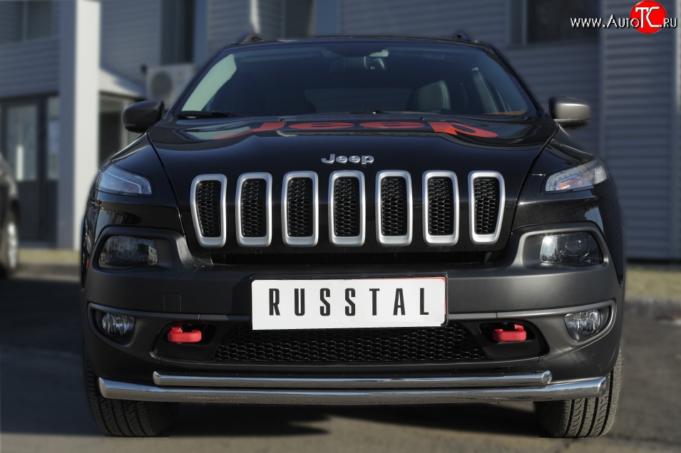 21 599 р. Защита переднего бампера (Trailhawk 2 трубыØ63 и 42 мм, нержавейка) SLITKOFF Jeep Cherokee KL дорестайлинг (2014-2017)  с доставкой в г. Королёв