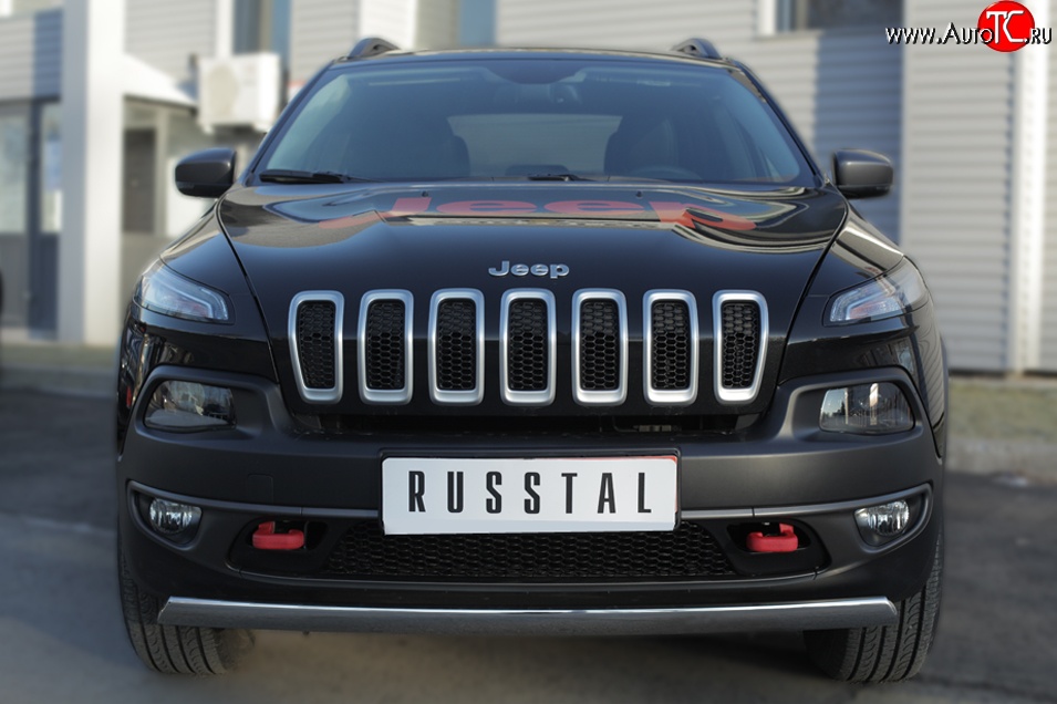 5 299 р. Защита переднего бампера (Trailhawk Ø75х42 мм, нержавейка) Russtal  Jeep Cherokee  KL (2014-2017) дорестайлинг  с доставкой в г. Королёв