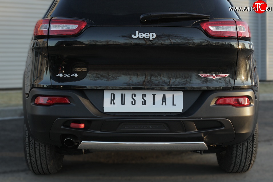 16 699 р. Защита заднего бампера (Trailhawk, Ø75x42 мм, нержавейка) Russtal Jeep Cherokee KL дорестайлинг (2014-2017)  с доставкой в г. Королёв