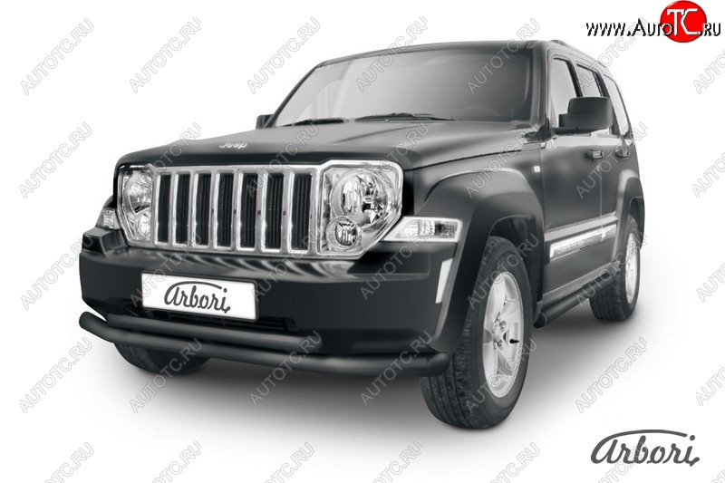 12 509 р. Защита переднего бампера Arbori (черная, 2 трубы d76 и 57 mm) Jeep Cherokee KK (2007-2014)  с доставкой в г. Королёв