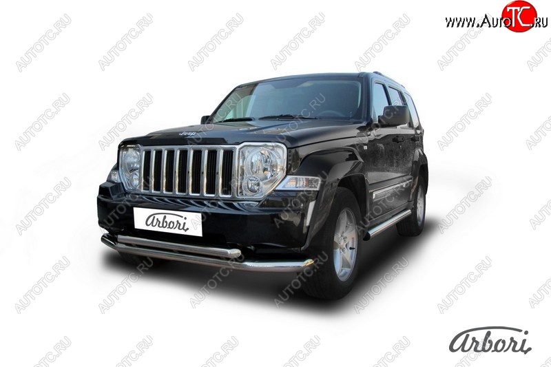 18 359 р. Защита переднего бампера Arbori (нержавейка, 2 трубы d76 и 57 mm) Jeep Cherokee KK (2007-2014)  с доставкой в г. Королёв