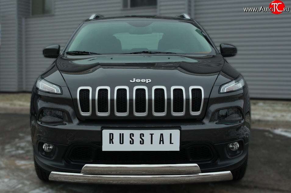 24 749 р. Защита переднего бампера (2 трубыØ75х42 мм, нержавейка) Russtal Jeep Cherokee KL дорестайлинг (2014-2017)  с доставкой в г. Королёв