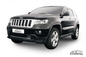 Защита переднего бампера (дорестайлинг) Arbori (черная, 2 трубы d57 и 57 mm) Jeep Grand Cherokee WK2 дорестайлинг (2010-2013)