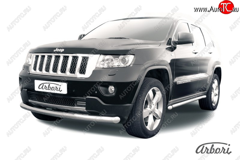 14 579 р. Защита переднего бампера Arbori (нержавейка, 1 труба d76 mm). Jeep Grand Cherokee WK2 дорестайлинг (2010-2013)  с доставкой в г. Королёв