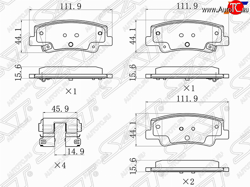 2 099 р. Задние тормозные колодки SAT Hyundai Sonata DN8 (2019-2022)  с доставкой в г. Королёв