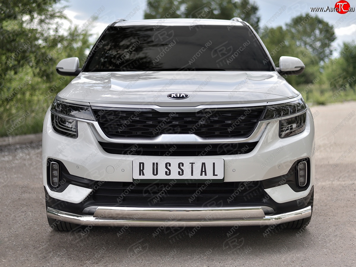 22 949 р. Защита переднего бампера (2 трубы Ø63 и 75х42 мм, нержавейка) Russtal KIA Seltos (2019-2024)  с доставкой в г. Королёв