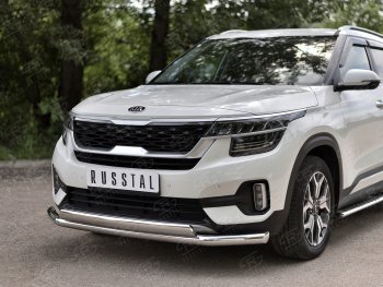 22 949 р. Защита переднего бампера (2 трубы Ø63 и 75х42 мм, нержавейка) Russtal KIA Seltos (2019-2024)  с доставкой в г. Королёв. Увеличить фотографию 2