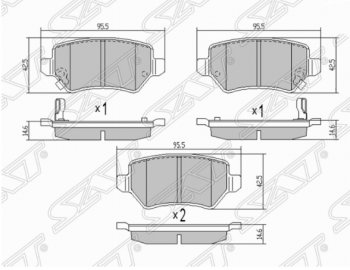 Комплект задних тормозных колодок SAT KIA Ceed 2 JD дорестайлинг универсал (2012-2016)
