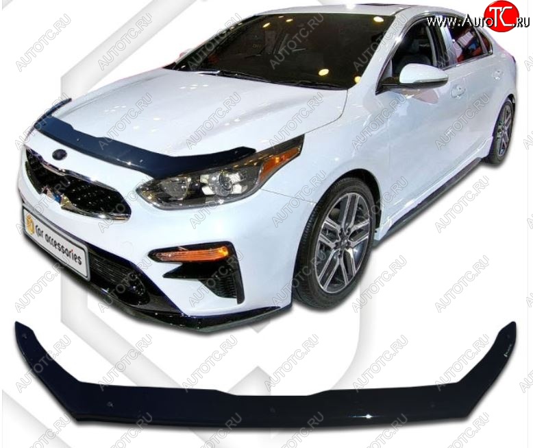 2 099 р. Дефлектор капота CA-Plastiс  KIA Cerato  4 BD (2018-2021) дорестайлинг седан, дорестайлинг, хэтчбэк (Classic черный, Без надписи)  с доставкой в г. Королёв