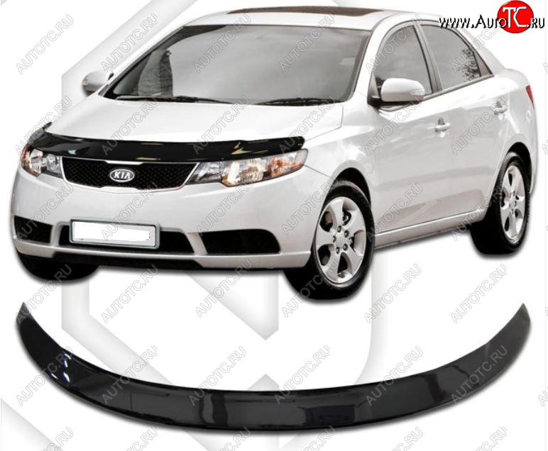 2 269 р. Дефлектор капота CA-Plastic  KIA Cerato  2 TD (2008-2013) седан (серия Classic черный, Без надписи)  с доставкой в г. Королёв