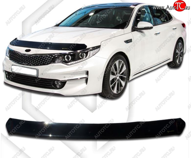 2 099 р. Дефлектор капота CA-Plastiс  KIA Optima  4 JF (2015-2018) дорестайлинг универсал, дорестайлинг седан (Classic черный, Без надписи)  с доставкой в г. Королёв