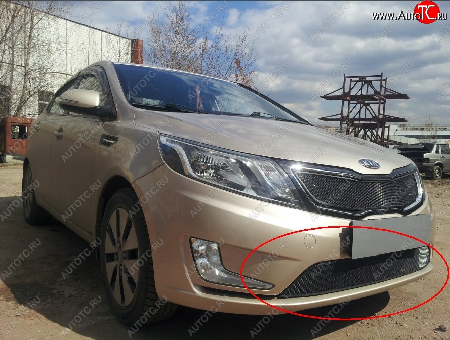 2 199 р. Нижняя защитная сетка на бампер Russtal (черная) KIA Rio 3 QB дорестайлинг седан (2011-2015)  с доставкой в г. Королёв