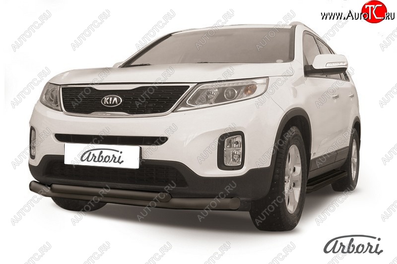 7 019 р. Защита переднего бампера Arbori (черная, 2 трубы d57 и 42 mm) KIA Sorento XM рестайлинг (2012-2015)  с доставкой в г. Королёв