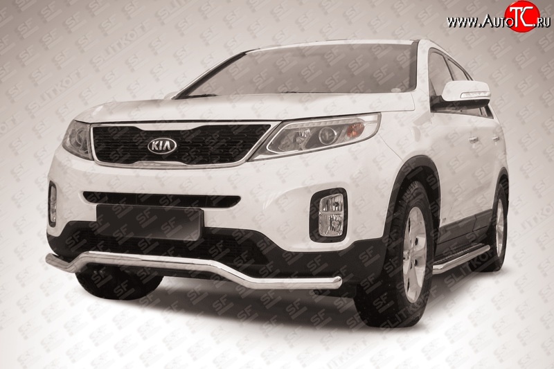 15 499 р. Фигурная защита переднего бампера диаметром 57 мм Slitkoff  KIA Sorento  XM (2012-2015) рестайлинг (Нержавейка, Полированная)  с доставкой в г. Королёв