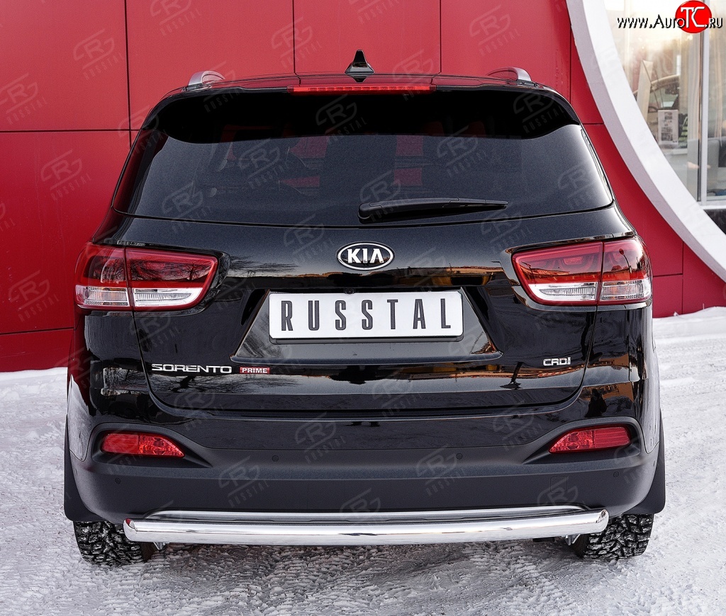 7 999 р. Защита заднего бампера (Ø75x42 мм, нержавейка) Russtal  KIA Sorento  UM/Prime (2014-2018) дорестайлинг  с доставкой в г. Королёв