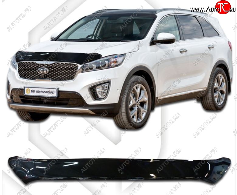 1 979 р. Дефлектор капота CA-Plastiс  KIA Sorento  UM/Prime (2014-2020) дорестайлинг, рестайлинг (Classic черный, Без надписи)  с доставкой в г. Королёв