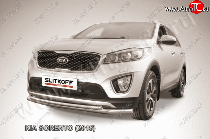 13 749 р. Двойная защита переднего бампера из труб диаметром 57 и 42 мм Slitkoff KIA Sorento UM/Prime дорестайлинг (2014-2018) (Нержавейка)  с доставкой в г. Королёв