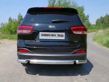 Защита заднего бампера (овальная короткая) ТСС (нержавейка d 75х42 мм) KIA Sorento UM/Prime дорестайлинг (2014-2018)