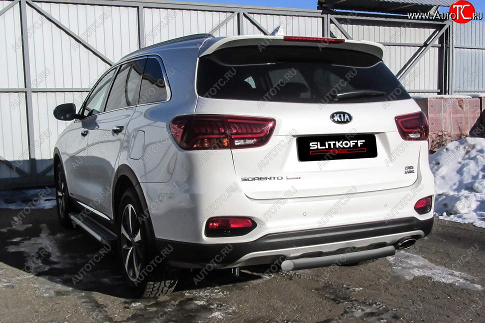 4 999 р. Защита заднего бампера Slitkoff (короткая, d57)  KIA Sorento  UM/Prime (2018-2020) рестайлинг (Сталь с полимерным покрытием. Цвет: серебристый)  с доставкой в г. Королёв