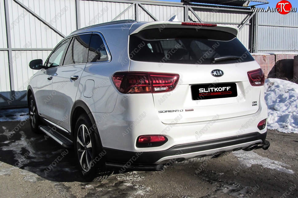 4 999 р. Защита заднего бампера Slitkoff (уголки, d57)  KIA Sorento  UM/Prime (2018-2020) рестайлинг (Сталь с полимерным покрытием. Цвет: чёрный)  с доставкой в г. Королёв