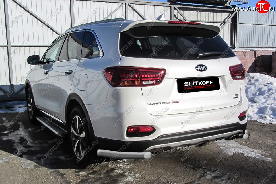 4 999 р. Защита заднего бампера Slitkoff (уголки, d57)  KIA Sorento  UM/Prime (2018-2020) рестайлинг (Сталь с полимерным покрытием. Цвет: серебристый)  с доставкой в г. Королёв