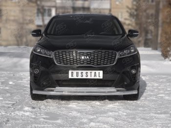 Защита переднего бампера (2 трубы Ø63 и 75х42 мм, нержавейка) SLITKOFF KIA (КИА) Sorento (соренто)  UM/Prime (2018-2020) UM/Prime рестайлинг