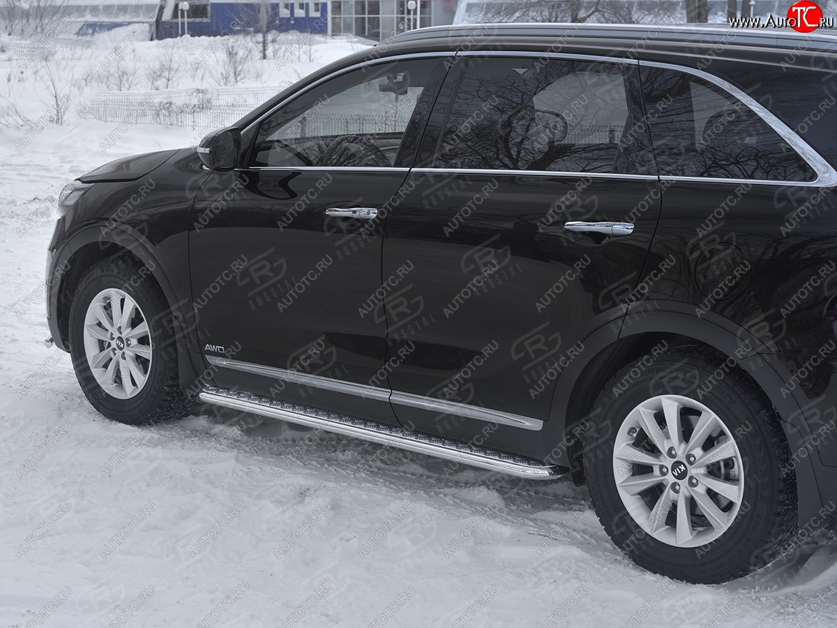 22 999 р. Порожки для ног SLITKOFF (Ø42 мм) KIA Sorento UM/Prime рестайлинг (2018-2020) (Лист алюминиевый, труба - сталь окрашенная в черный цвет)  с доставкой в г. Королёв