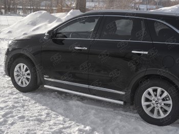 Защита порогов (Ø63 мм, нержавейка) SLITKOFF KIA Sorento UM/Prime рестайлинг (2018-2020)