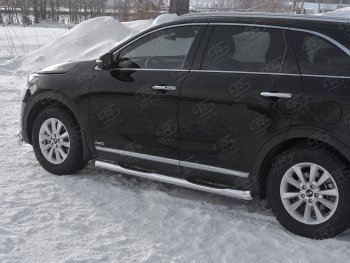 24 549 р. Защита порогов (Ø76 мм с проступью, нержавейка) SLITKOFF  KIA Sorento  UM/Prime (2018-2020) рестайлинг (Металлические торцы под 45°)  с доставкой в г. Королёв. Увеличить фотографию 1