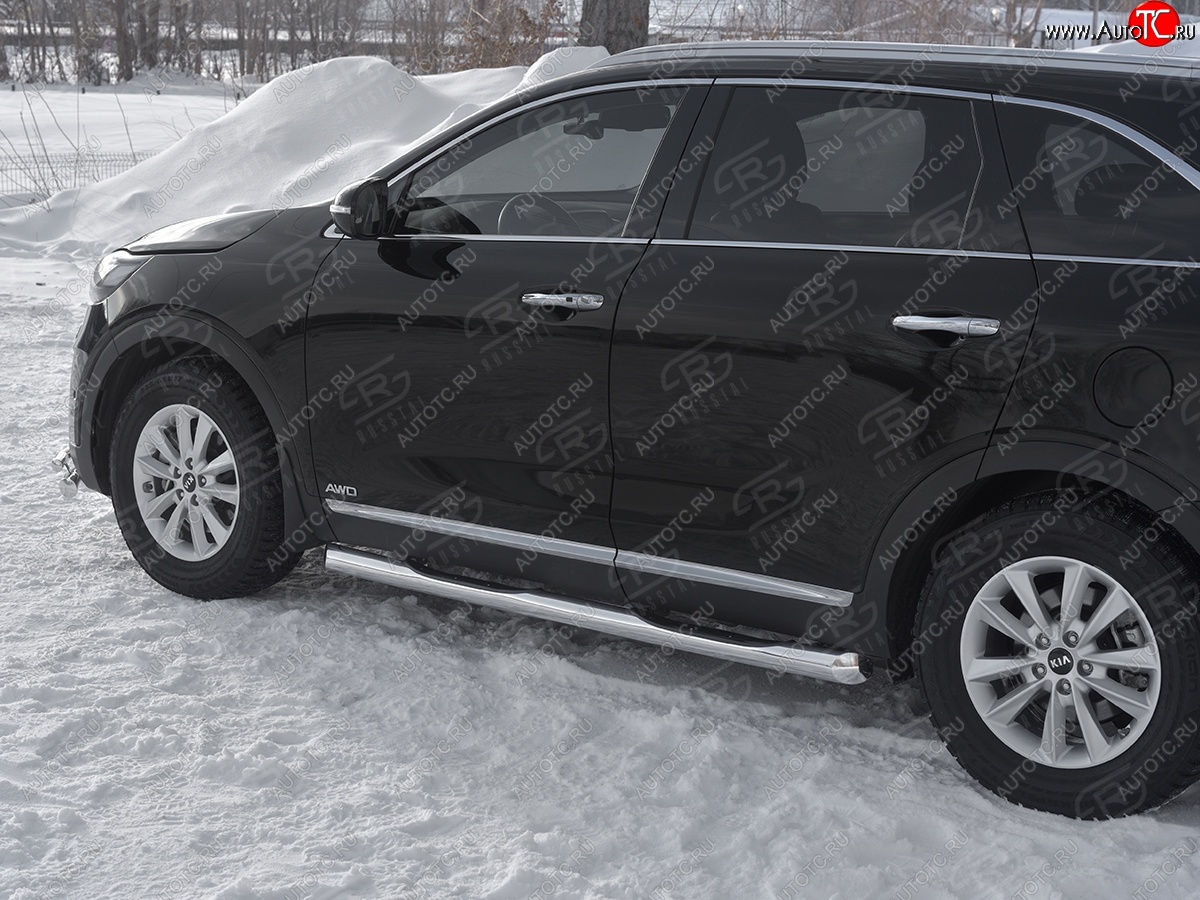 24 549 р. Защита порогов (Ø76 мм с проступью, нержавейка) SLITKOFF  KIA Sorento  UM/Prime (2018-2020) рестайлинг (Металлические торцы под 45°)  с доставкой в г. Королёв