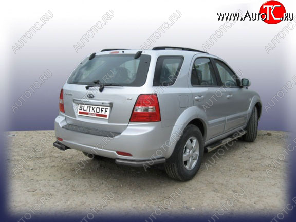 5 699 р. Защита заднего бампера Slitkoff (Ø 57 мм, уголки)  KIA Sorento  BL (2002-2006) дорестайлинг (Сталь с полимерным покрытием. Цвет: черный)  с доставкой в г. Королёв